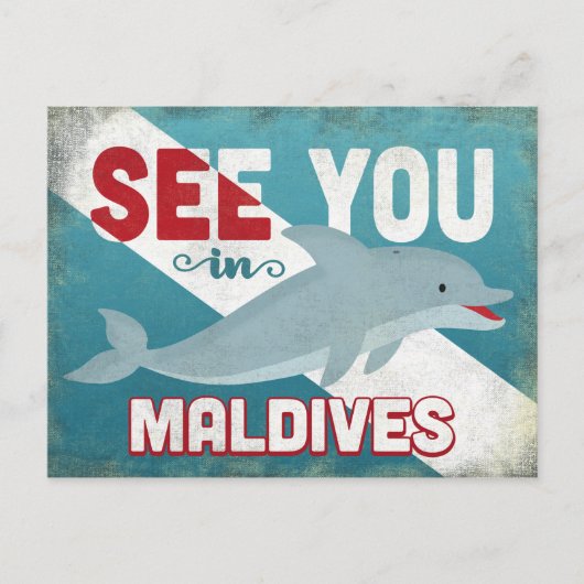 Maldiven Dolphin - Retro Vintage Travel Briefkaart (Voorkant)