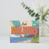 Maldiven eiland vintage reisposter kunst. briefkaart (Staand voorkant)