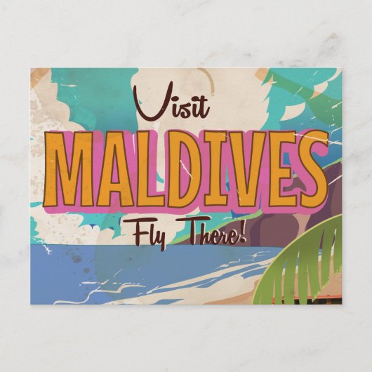 Maldiven eiland vintage reisposter kunst. briefkaart (Voorkant)