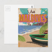 Maldiven eiland vintage reisposter kunst. briefkaart (Voorkant / Achterkant)