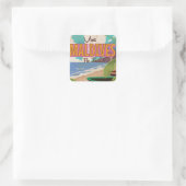 Maldiven eiland vintage reisposter kunst. vierkante sticker (Tas)