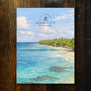 Maldiven Eilanden Addu City   Waterverf Strand Briefkaart