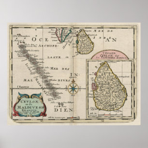  Maldiven en Sri Lanka-kaart (1705) Poster