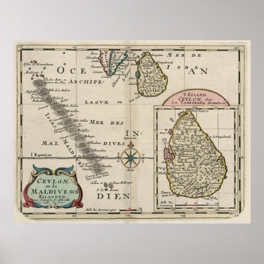  Maldiven en Sri Lanka-kaart (1705) Poster (Voorkant)