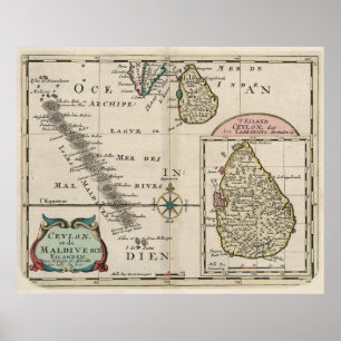  Maldiven en Sri Lanka-kaart (1705) Poster