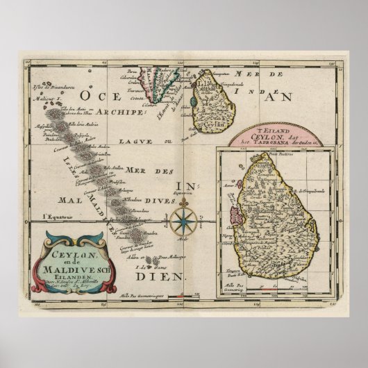  Maldiven en Sri Lanka-kaart (1705) Poster (Voorkant)