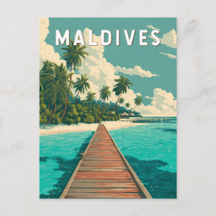 Maldiven Illustratie Reis Kunst Vintage Briefkaart
