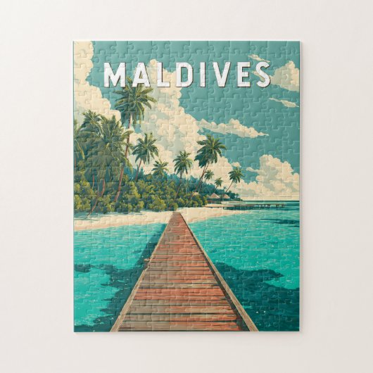 Maldiven Illustratie Reis Kunst Vintage Legpuzzel (Verticaal)