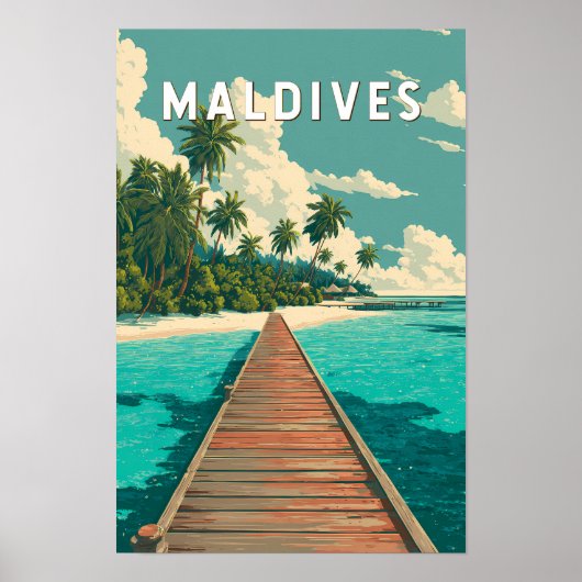 Maldiven Illustratie Reis Kunst Vintage Poster (Voorkant)