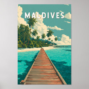 Maldiven Illustratie Reis Kunst Vintage Poster