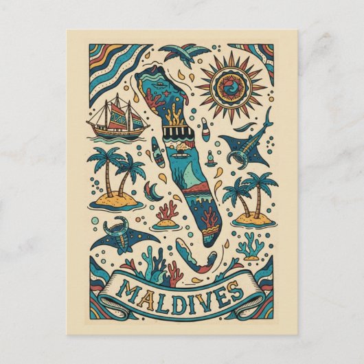 Maldiven Indische Oceaan Briefkaart (Voorkant)