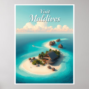 Maldiven – Koraal Atol Vintage Stijl Illustratie Poster