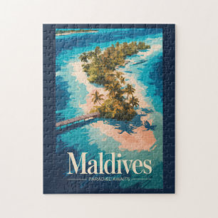 Maldiven Landschap Illustratie Reis Kunst Vintage Legpuzzel