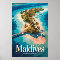 Maldiven Landschap Illustratie Reis Kunst Vintage
