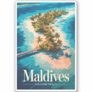 Maldiven Landschap Illustratie Reis Kunst Vintage Sticker