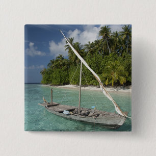 Maldiven, Noord-Male Atol, Eiland Kuda Vierkante Button 5,1 Cm