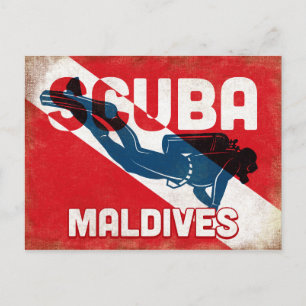 Maldiven Scuba Diver - Blue Retro Briefkaart