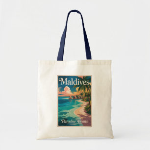 Maldiven Strand Illustratie Reis Kunst Vintage Tote Bag
