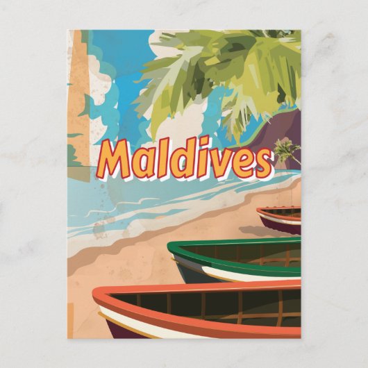 Maldiven vintage reisposter briefkaart (Voorkant)