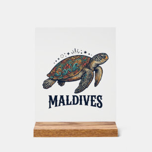 Maldiven Vintage Zeeschildpad Reis Shirt Design_1 Acryl Bord