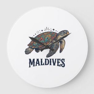 Maldiven Vintage Zeeschildpad Reis Shirt Design_1 Grote Klok