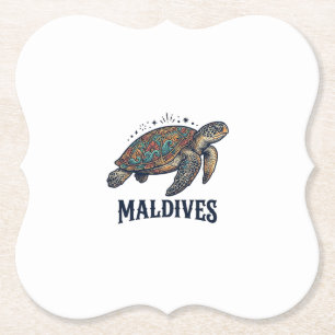 Maldiven Vintage Zeeschildpad Reis Shirt Design_1 Kartonnen Onderzetters