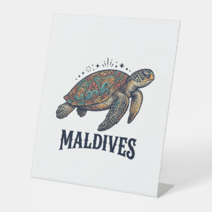 Maldiven Vintage Zeeschildpad Reis Shirt Design_1 Reclamebord Met Voetstuk