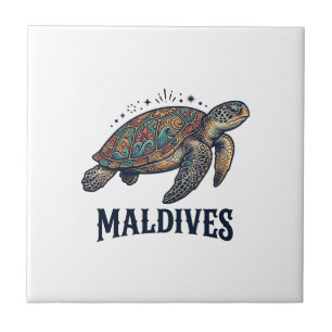 Maldiven Vintage Zeeschildpad Reis Shirt Design_1 Tegeltje
