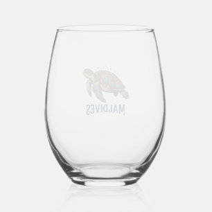 Maldiven Vintage Zeeschildpad Reis Shirt Design_1 Wijnglas Zonder Voet