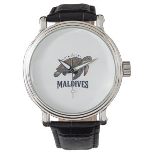 Maldiven Vintage Zeeschildpad Reis T-shirt Ontwerp Horloge