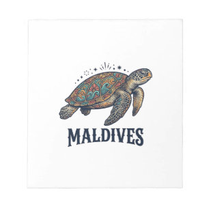 Maldiven Vintage Zeeschildpad Reis T-shirt Ontwerp Notitieblok