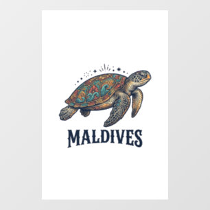 Maldiven Vintage Zeeschildpad Reis T-shirt Ontwerp Raamsticker