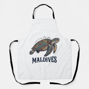 Maldiven Vintage Zeeschildpad Reis T-shirt Ontwerp Schort