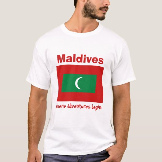 Maldiven Vlag + Kaart + Tekst T-Shirt (Voorkant)