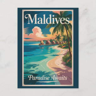 Maldivische strandillustratie Reis Kunst Vintage Briefkaart