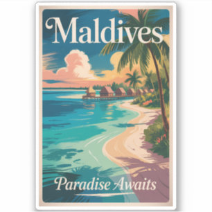Maldivische strandillustratie Reis Kunst Vintage Sticker