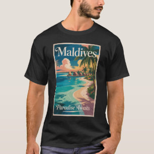Maldivische strandillustratie Reis Kunst Vintage T-shirt