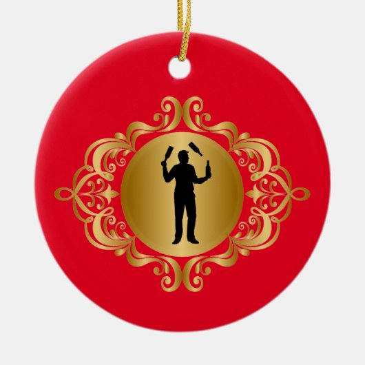 Male Bartender Silhouette kerstversiering Keramisch Ornament (Voorkant)