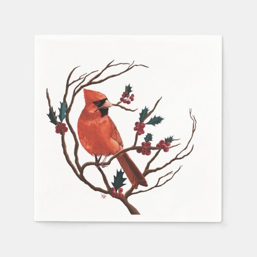 Male Cardinal Holiday Napkin Servet (Voorkant)