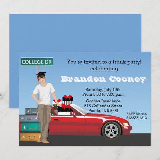 Male College Trunk Party Afstuderen gaat weg Kaart (Voorkant / Achterkant)