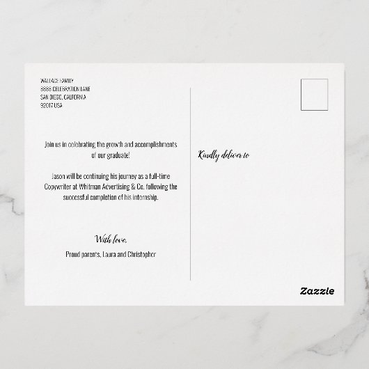 Male Custom Afstudeerder Photo Afstuderen Script O Folie Feestdagen Briefkaart (Achterkant)