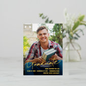 Male Custom Afstudeerder Photo Afstuderen Script O Folie Feestdagen Briefkaart (Staand Voorkant)