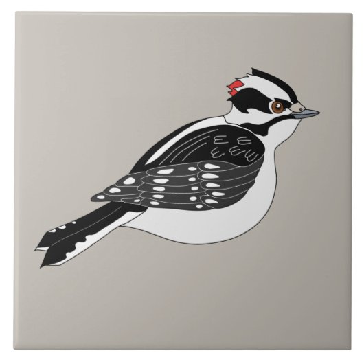 Male Downy Woodpecker Bird met Red Head Tegeltje (Voorkant)