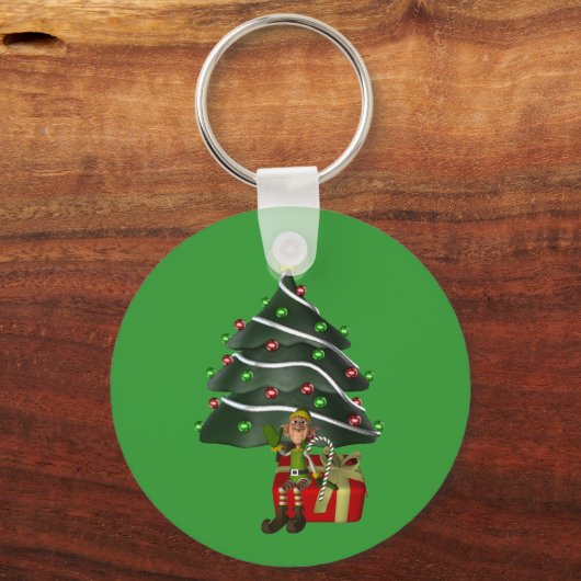 Male Elf Kerstboom Vakantie Sleutelhanger (Voorkant)