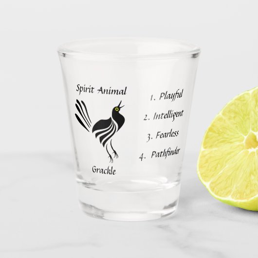 Male Grackle Black Bird Shot Glass Shot Glas (Voorkant)