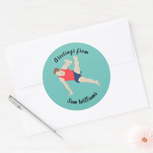 Male Gymnast Ronde Sticker (Envelop)