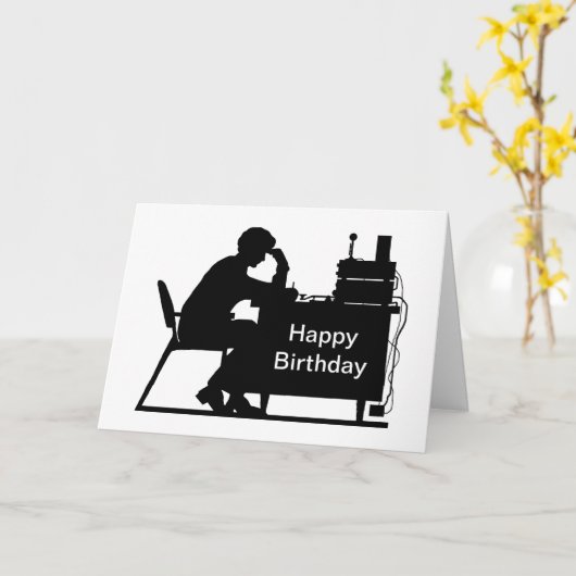 Male Ham het nemen van Bericht Silhouette Verjaard Kaart (Gele Bloem)