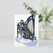 Male Harp Player Graphic Afbeelding Design Strings Briefkaart (Staand voorkant)