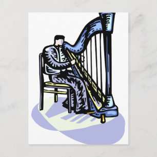 Male Harp Player Graphic Afbeelding Design Strings Briefkaart
