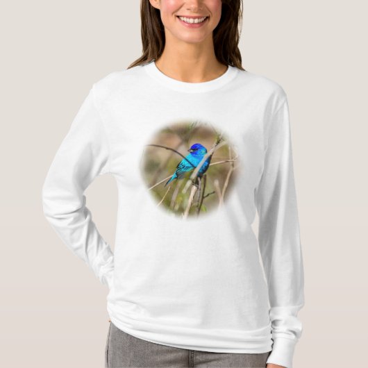 Male Indigo Bunting Songbird L/S T-Shirt (Voorkant)